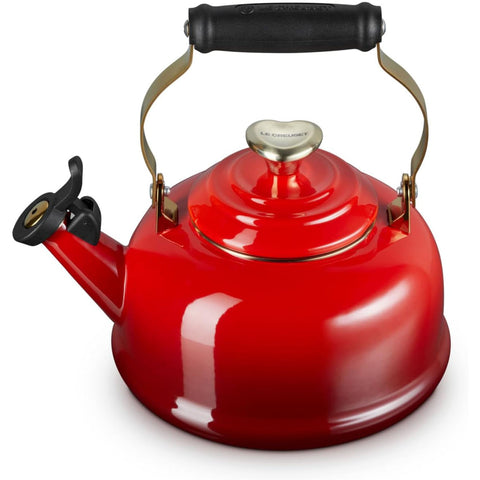 Le Creuset 1.7 qt. Whistling Kettle with Light Gold Figural Heart Knob - Cerise