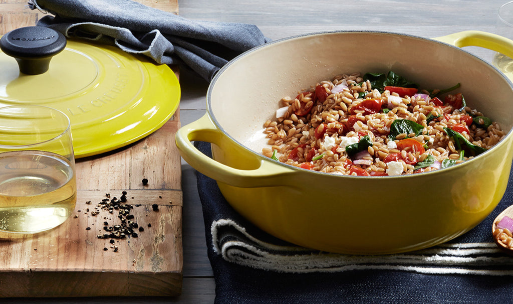 FARRO SALAD WITH TOMATOES, SPINACH AND FETA