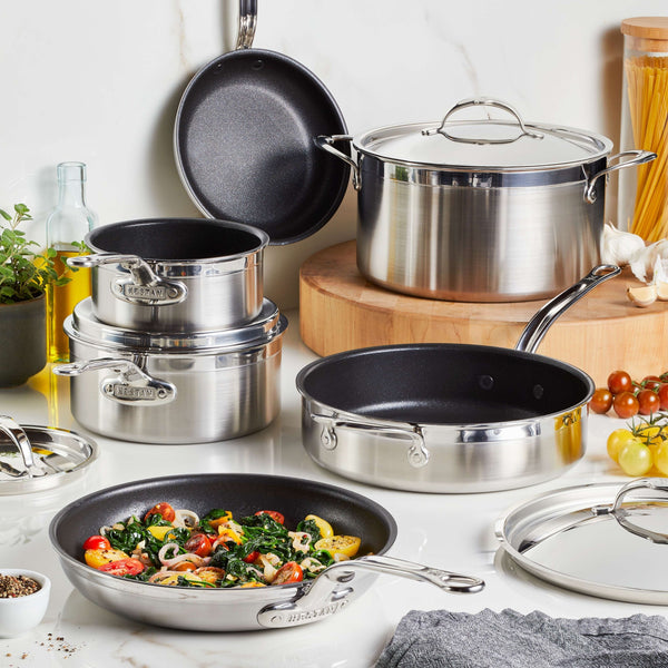 Hestan ProBond TITUM 10-Piece TITUM™ NS Set:  8.5" & 11" Open Skillets, 1.5qt & 3.0qt Covered Saucepans, 3.5qt Covered Sauté w/helper handle, 8.0qt Covered Stockpot
