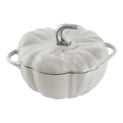 Staub Cast Iron 3.5-qt Pumpkin Cocotte - White Truffle w/ Stainless Stem