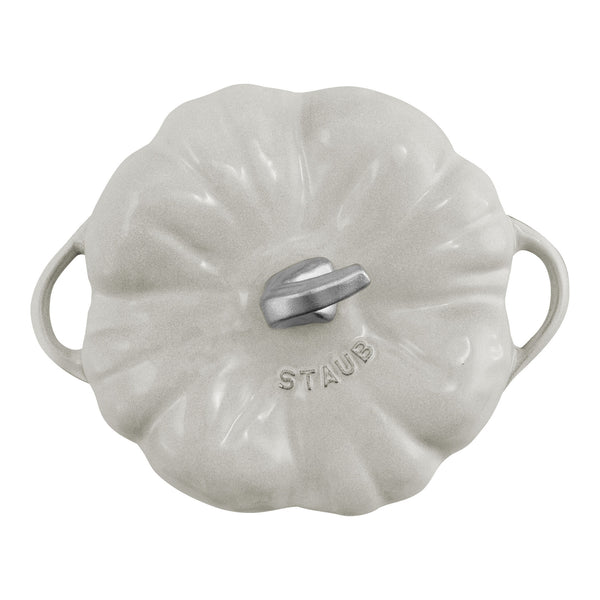 Staub Cast Iron 3.5-qt Pumpkin Cocotte - White Truffle w/ Stainless Stem