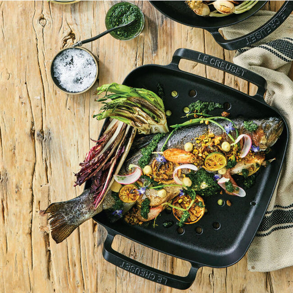 Le Creuset 12" Alpine Outdoor Collection - Square Grill Basket (Matte Black)