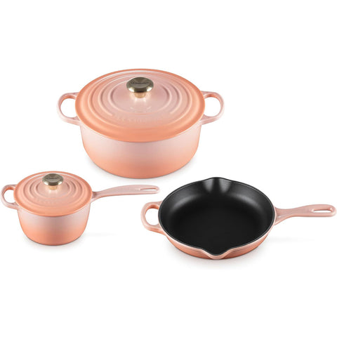 Le Creuset 5-Piece Signature Set - Peche (5.5 qt. Sig. RDO, 1.75 qt. Sig. Saucepan, 9" Sig. Skillet)