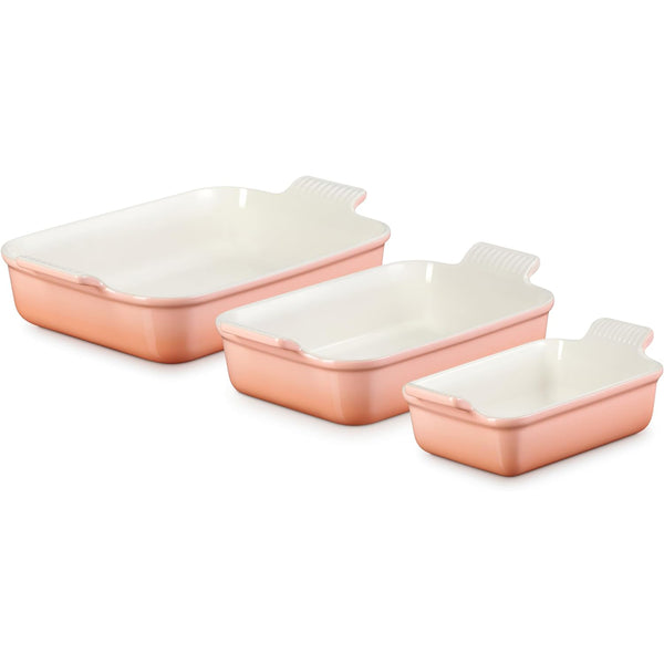 Le Creuset 1.1 qt., 2.5 qt. & 4 qt. Heritage Set of 3 Rectangular Dishes - Peche