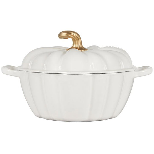 Le Creuset Signature 4-qt Pumpkin Cocotte - White with Gold Knob