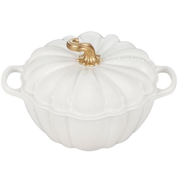 Le Creuset Signature 4-qt Pumpkin Cocotte - White with Gold Knob