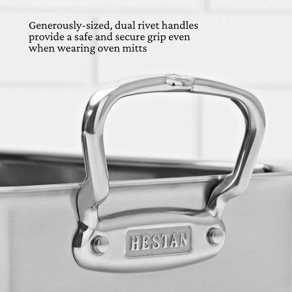 Hestan Provisions Roasters Classic Polished Clad Roaster W/Tension Rack, Small  (14.5"X12"X3") Holds 20Lbs