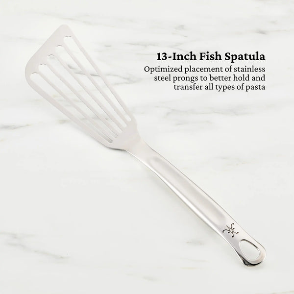 Hestan Provisions Stainless Steel 5Pc Essential Tool SetStainless Steel Solid Spoon, Ladle, Pasta Fork, Turner/Spatula, Fish Spatula