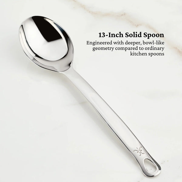Hestan  Provisions Stainless Steel 8Pc Ultimate Tool Set
Porcelain Bain Marie, Stainless Steel Solid Spoon, Slotted Spoon, Ladle, Turner/Spatula, Pasta Fork, Fish Spatula, 12" French Whisk