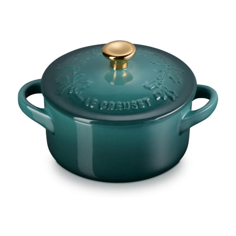 Le Creuset 8 oz. Round Mini Cocotte Holly 8 Oz Artichaut Gold Knob