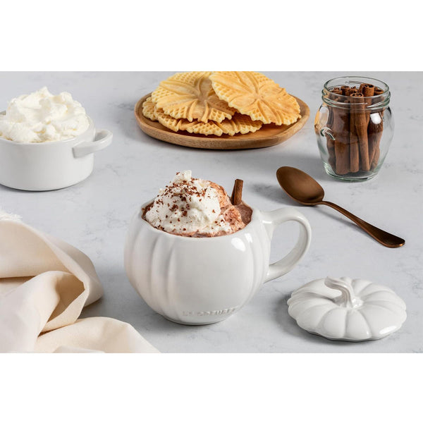 Le Creuset 14 oz. Pumpkin Mug with Lid - White