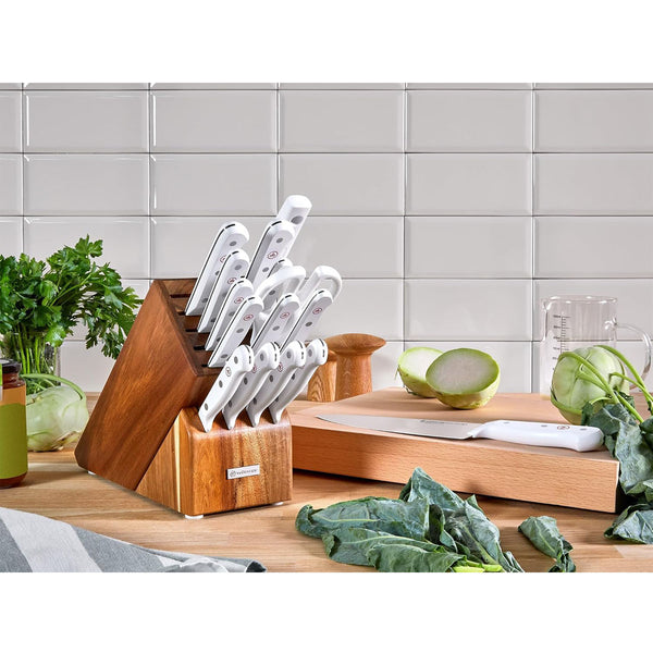 WUSTHOF GOURMET WHITE TWELVE PIECE KNIFE BLOCK SET, ACACIA
