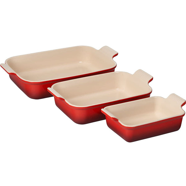 Le Creuset 1.1 qt., 2.5 qt. & 4 qt. Heritage Set of 3 Rectangular Dishes - Cerise