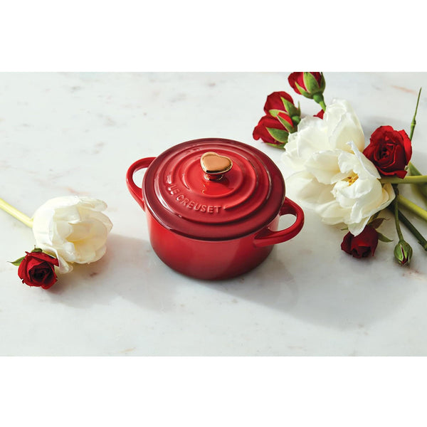 Le Creuset 8 oz.  Mini Round Cocotte with Rose Gold Heart Knob - Peche