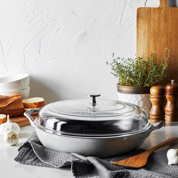 Staub Cast Iron - Braisers/ Sauté Pans 3.5-Qt Braiser With Glass Lid - White Truffle