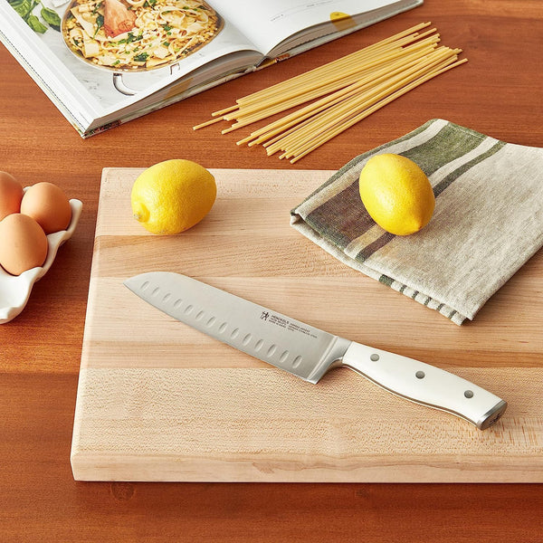 Henckels Forged Accent 7" Hollow Edge Santoku Knife - White Handle