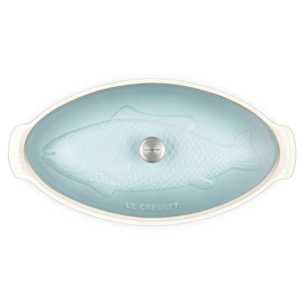 Le Creuset 1.7 qt. Fish Baker w/ Gold Knob - Sea Salt
