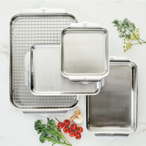 Hestan Provisions OvenBond 5pc OvenBond Set: includes 1/each Half & Quarter Sheet Pans, Rectangular & Square Baking Pans, and Cooling Rack for Half Sheet Pan