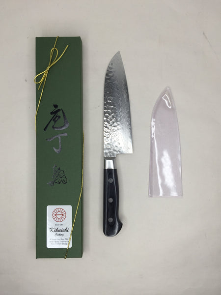 Kikuichi Cutlery Warikomi Elite Damascus Tsuchime 7" Santoku Knife
