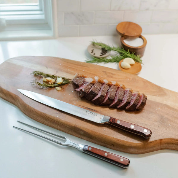 Lamson Forged 2-Pc Carving Knife Set (10" Slicer, 12" Fork) - Fire