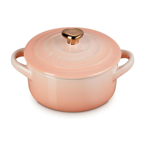 Le Creuset 8 oz.  Mini Round Cocotte with Rose Gold Heart Knob - Peche