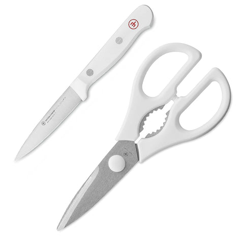 WUSTHOF GOURMET WHITE TWO PIECE PARING KNIFE & SHEAR SET