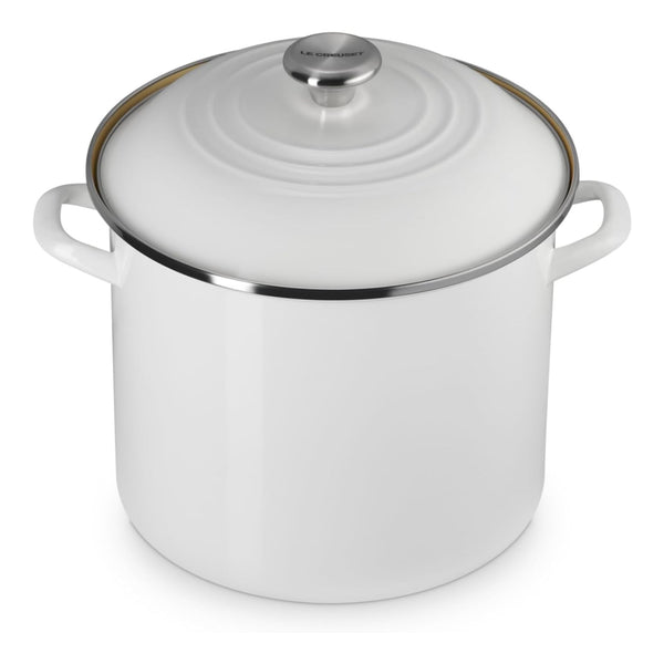 Le Creuset 12 qt. Stockpot with Metal Finishes - White