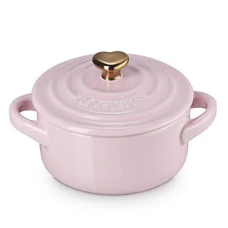 Le Creuset 8 oz.  Mini Round Cocotte with Rose Gold Heart Knob - Chiffon Pink