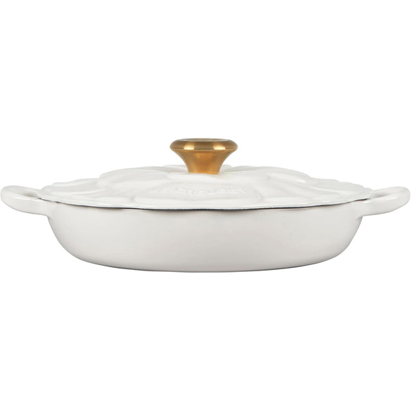 Le Creuset 2.25 qt. Signature Petal Braiser with Light Gold Knob, White
