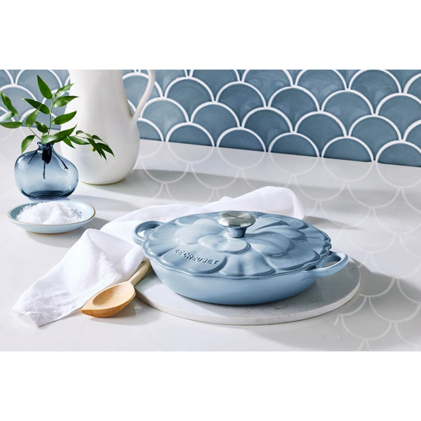 Le Creuset 2.25 qt. Signature Petal Braiser with Light Gold Knob, Coastal Blue