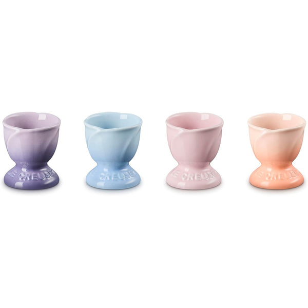 Le Creuset  S/4 Petal Egg Cups, Mixed Set (Coastal Blue, Provence, Chiffon Pink, Pec