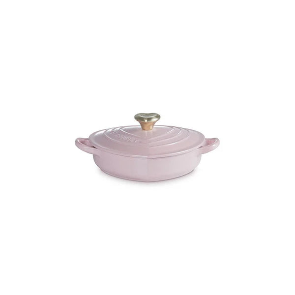 Le Creuset 1.25 qt. Shallow Heart Cocotte with Light Gold Heart Knob - Chiffon Pink