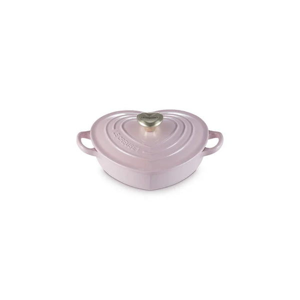 Le Creuset 1.25 qt. Shallow Heart Cocotte with Light Gold Heart Knob - Chiffon Pink