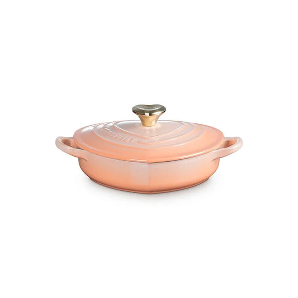 Le Creuset 1.25 qt. Shallow Heart Cocotte with Light Gold Heart Knob - Peche