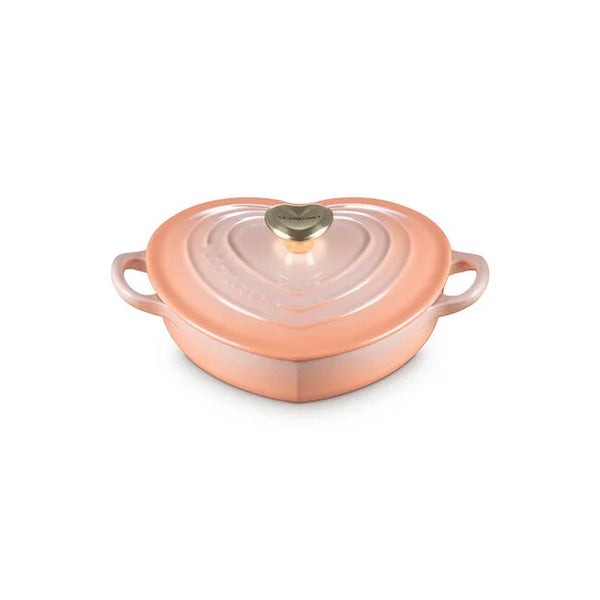 Le Creuset 1.25 qt. Shallow Heart Cocotte with Light Gold Heart Knob - Peche