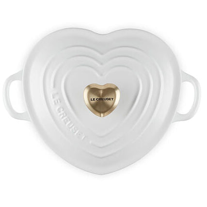 Le Creuset 1.25 qt. Shallow Heart Cocotte with Light Gold Heart Knob - White