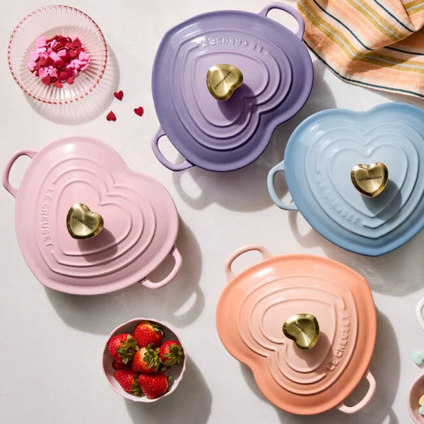 Le Creuset 1.25 qt. Shallow Heart Cocotte with Light Gold Heart Knob - Chiffon Pink