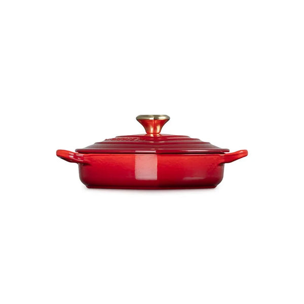Le Creuset 1.25 qt. Shallow Heart Cocotte with Light Gold Heart Knob - Cerise