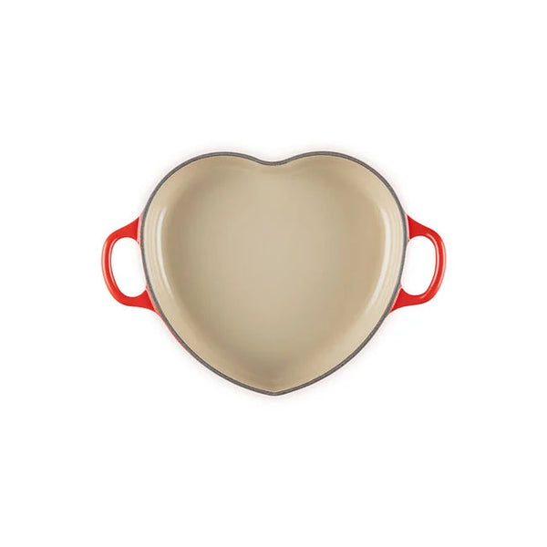 Le Creuset 1.25 qt. Shallow Heart Cocotte with Light Gold Heart Knob - Cerise
