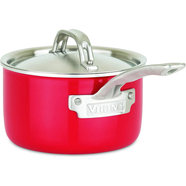 Viking 2-Ply 11pc Cookware Set, Stainless Steel Lids, Red