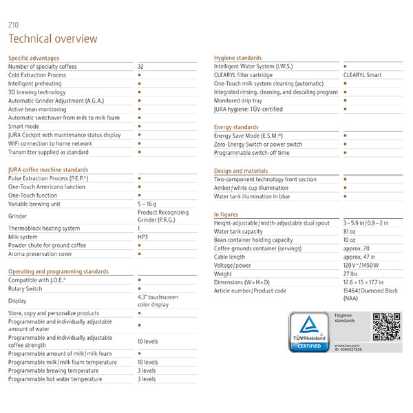 Jura Z10 Automatic Coffee Machine, Diamond Black