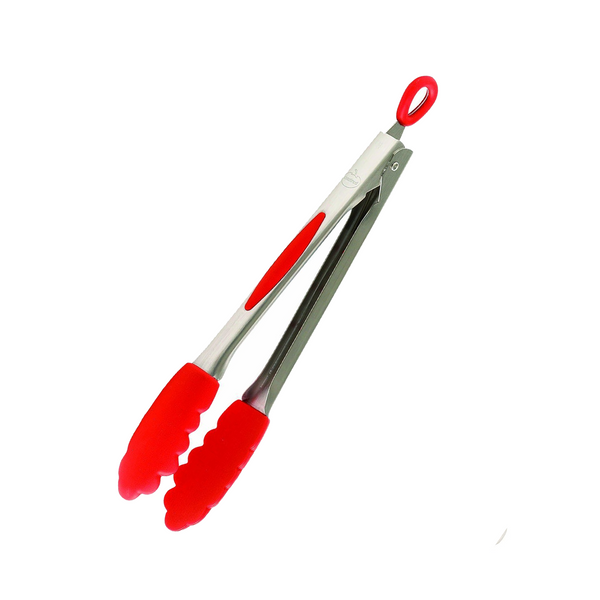 MASTRAD 12'' STAINLESS AND SILICONE TONGS - RED