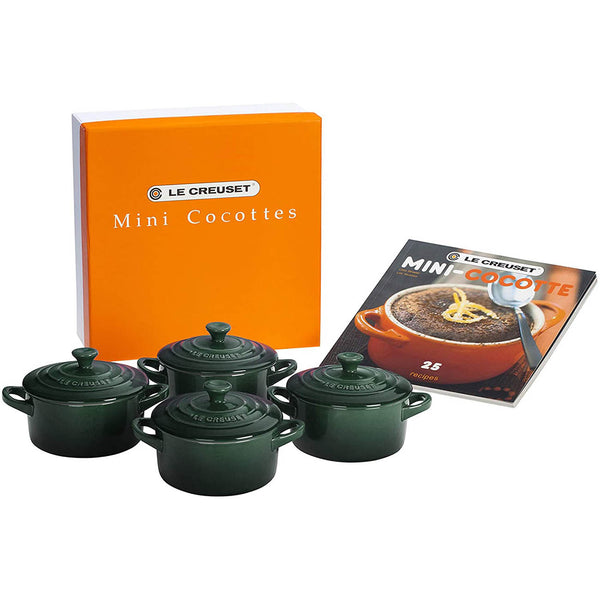 Le Creuset 8 oz. each Set of 4 Cocottes w/ Mini-Cocotte Cookbook: Artichaut