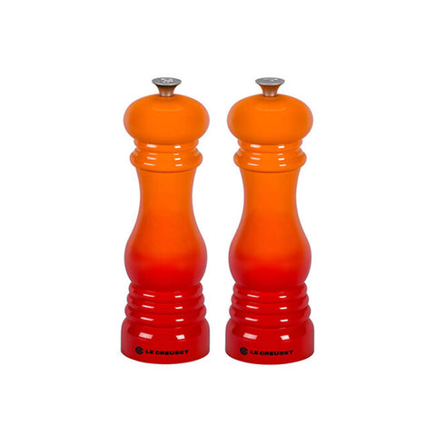 Le Creuset 8" x 2 1/2" each Salt and Pepper Mill Set - Flame