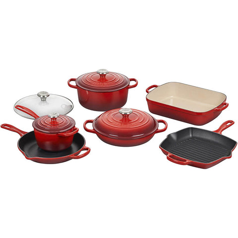 Le Creuset 10 Piece Signature Cast Iron Cookware Set - Cerise