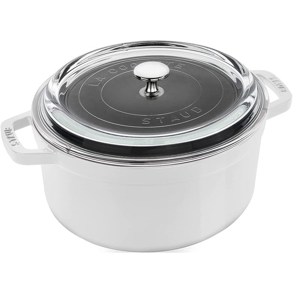 Staub Cast Iron 4-Quart Round Cocotte with Glass Lid - White