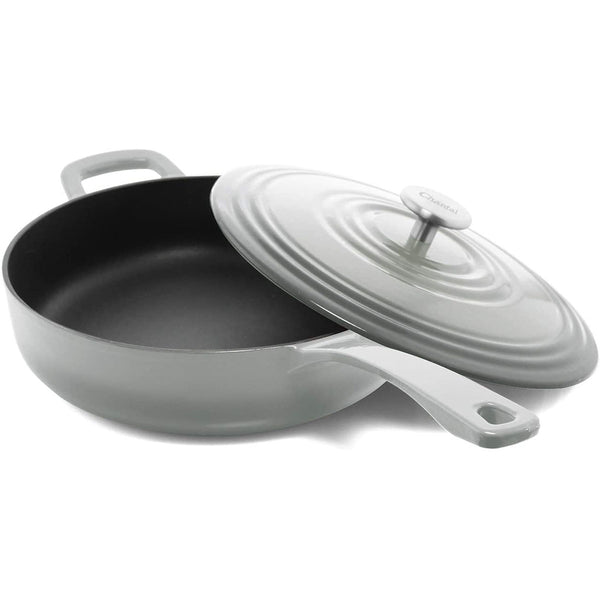 Chantal 5 qt. Round Cast-Iron Saute Skillet w/ Lid - Fade Grey
