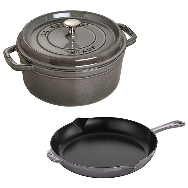 Staub Cast Iron 3-Piece Cocotte and Fry Pan Set - Graphite Grey