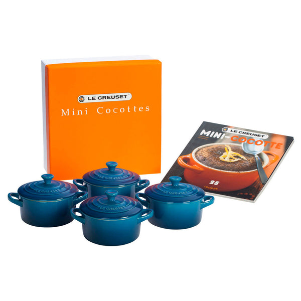 Le Creuset 8 oz. Set of 4 Cocottes w/ Mini-Cocotte Cookbook: Marseille
