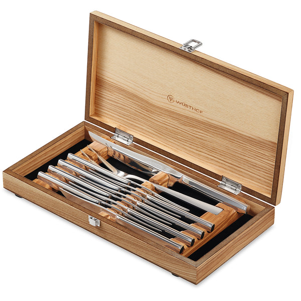 Wusthof 10-Piece Stainless Carving Steak Knife Set, Olivewood